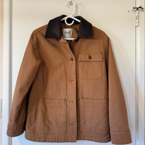 Abercrombie & Fitch Workwear Jacket XS Twill Utility Button Front Tan - Picture 9 of 12